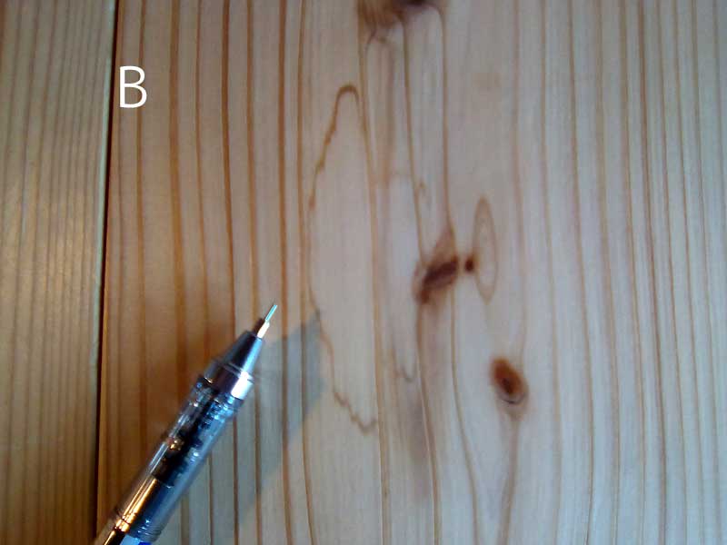 杉板の実験　拭取り後１時間経過B